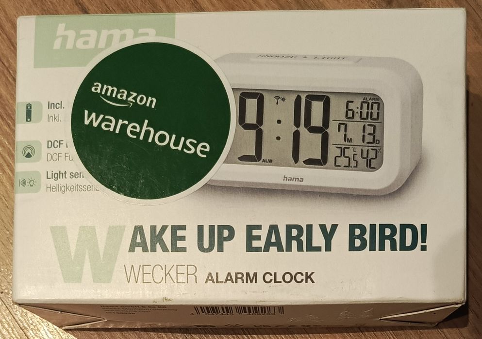 Zegar cyfrowy Hama z funkcją budzika i temperatury koloru białego.