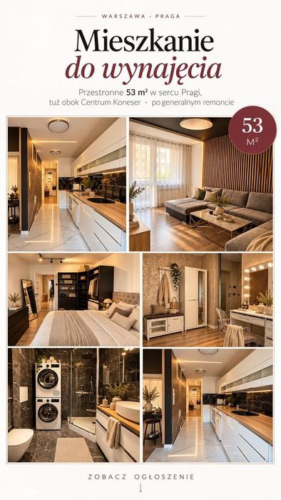 53 m² przy Koneserze | Stylowe wnętrze | Balkon | Garderoba | 75" TV