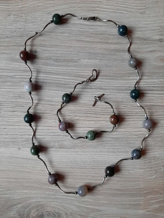 Korale i bransoletka z kamieni naturalnych - agat indiański