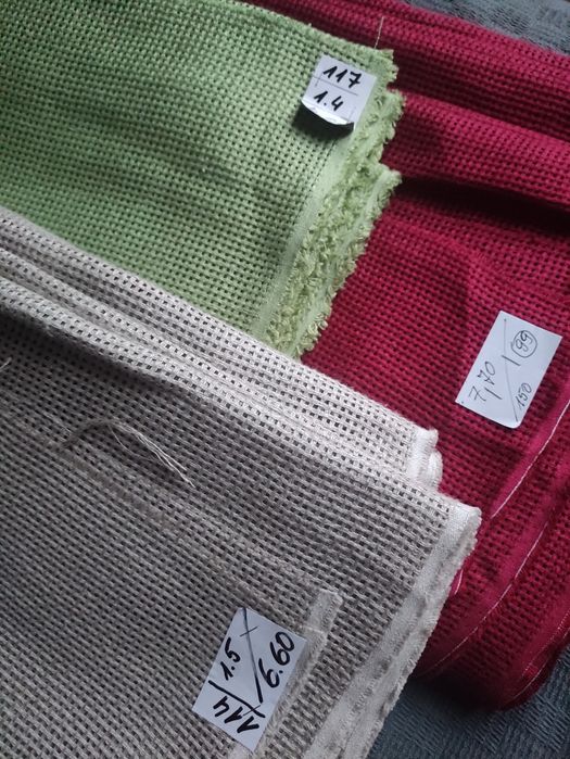 Tkanina lniana siateczka len zielony czerwony