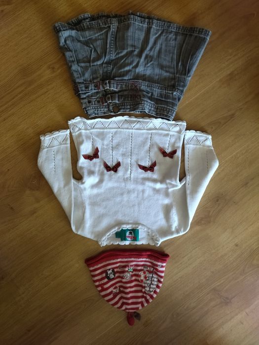 Komplet dziewczynka spódniczka sweterek biały czapka 2-4 lata