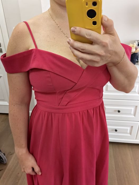 Elegancka wizytowa sukienka długa maxi z rozcięciem