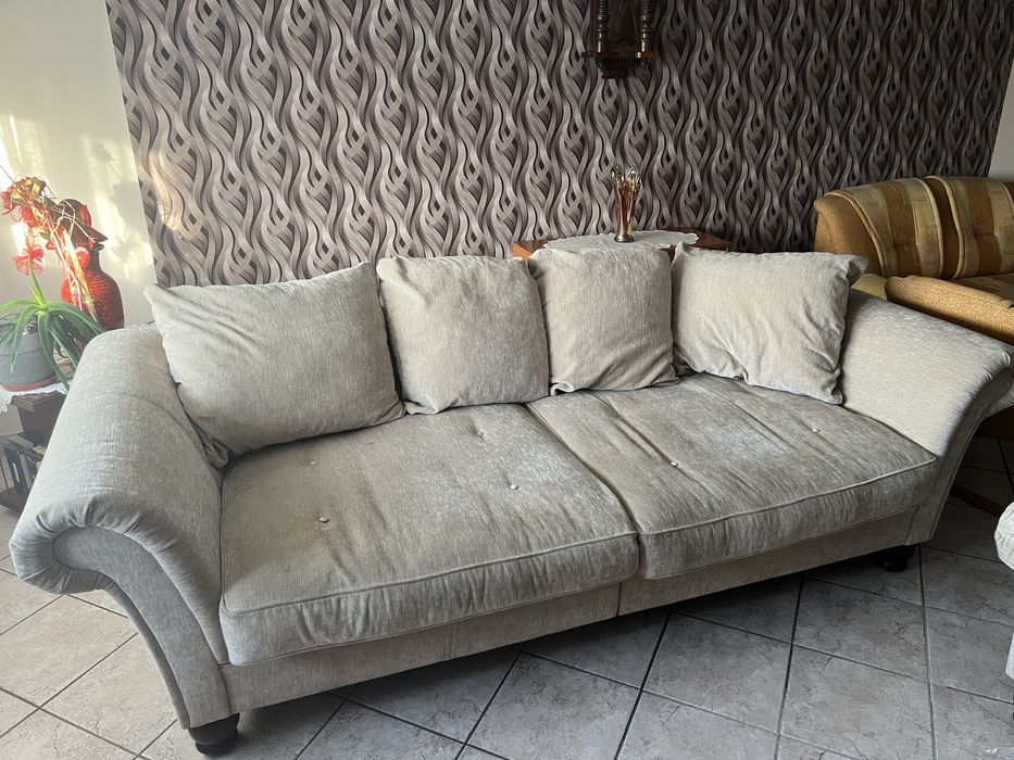 Zestaw wypoczynkowy kanapa 350 cm 2 razy fotel plus pufa glamour welur