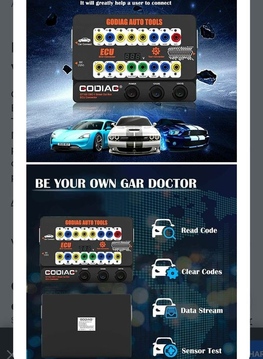 GODIAG GT100 AUTO TOOL OBDII Break out box Connector OBDII