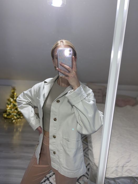 Bawełniana kurtka jeansowa/koszula beżowa H&M rozmiar S