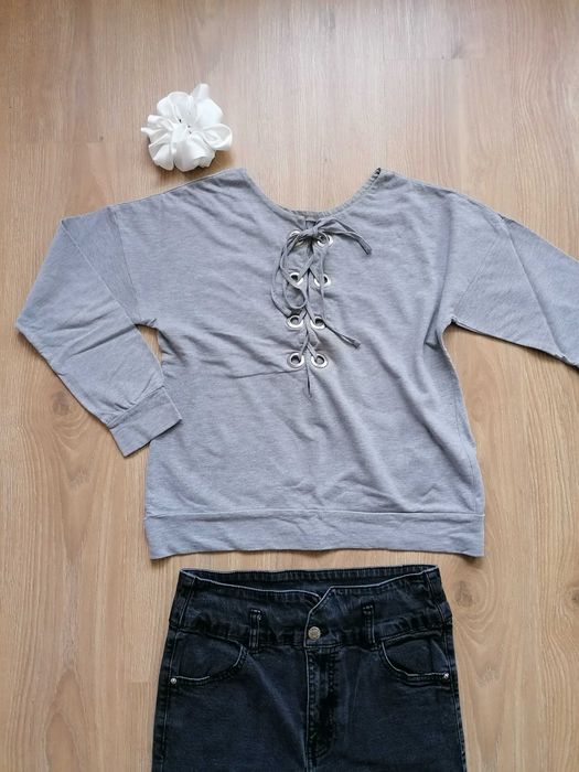 Szara melanżowa bluza z wiązaniem House S