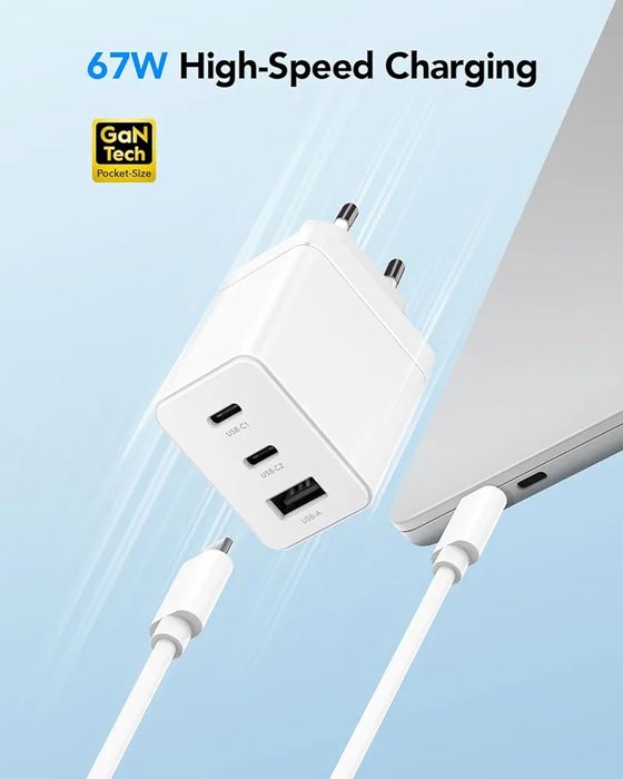 [Novo] Carregador Fast Charge 65W GaN, 2 USB C + USB A