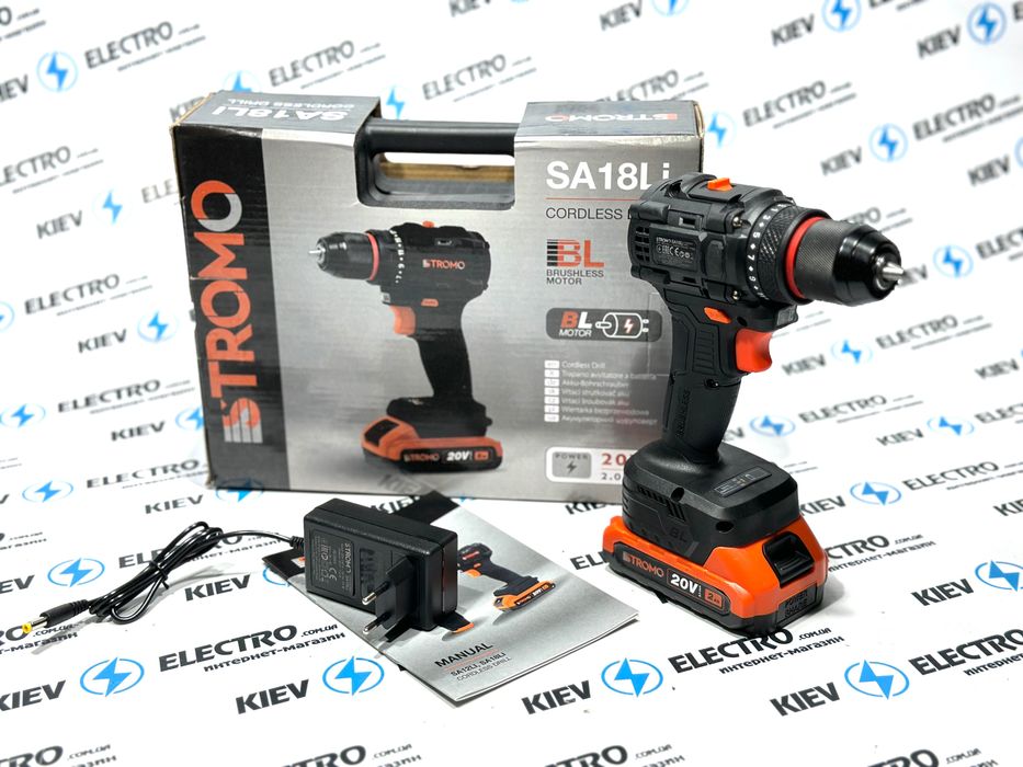 Шуруповерт бесщеточный STROMO SA18Li (50Нм/ 20В 2Ач/10 мм/Кейс набор)