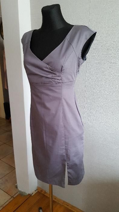 elegancka szara sukienka ołówkowa dekolt s 36