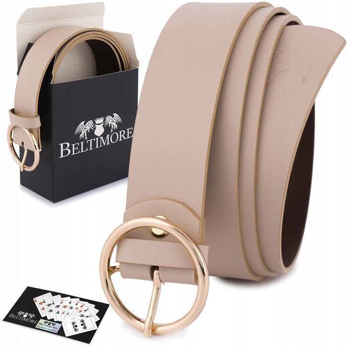 Skórzany pasek damski do spodni sukienki cielisty skóra natural 3,5 cm