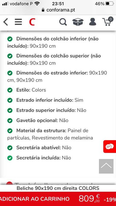 Beliche Conforama com colchoes incluidos - como novo e muito Robusto