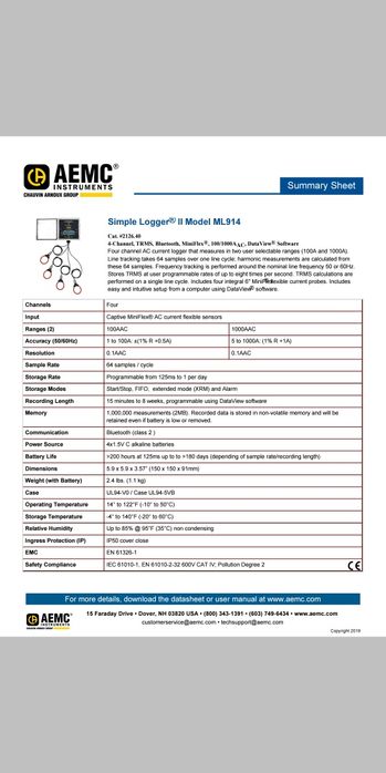 Simple data logger II AEMC ML914