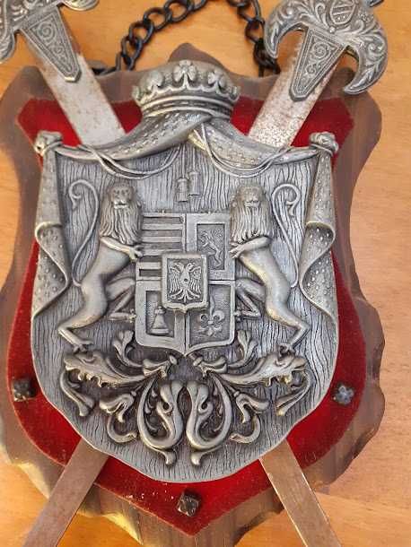 2 Brasão armas Escudo Medieval Cavaleiro caixas madeira Vintage antigo