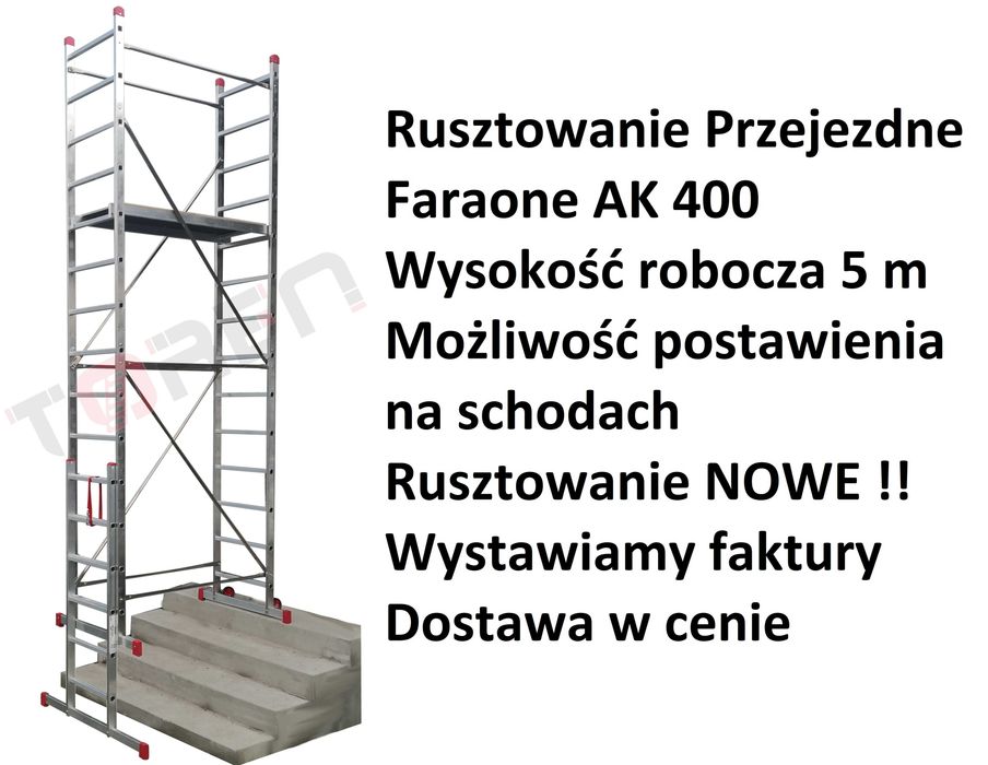 Rusztowanie aluminiowe Faraone przejezdne AK400 na schody wys.rob 5m