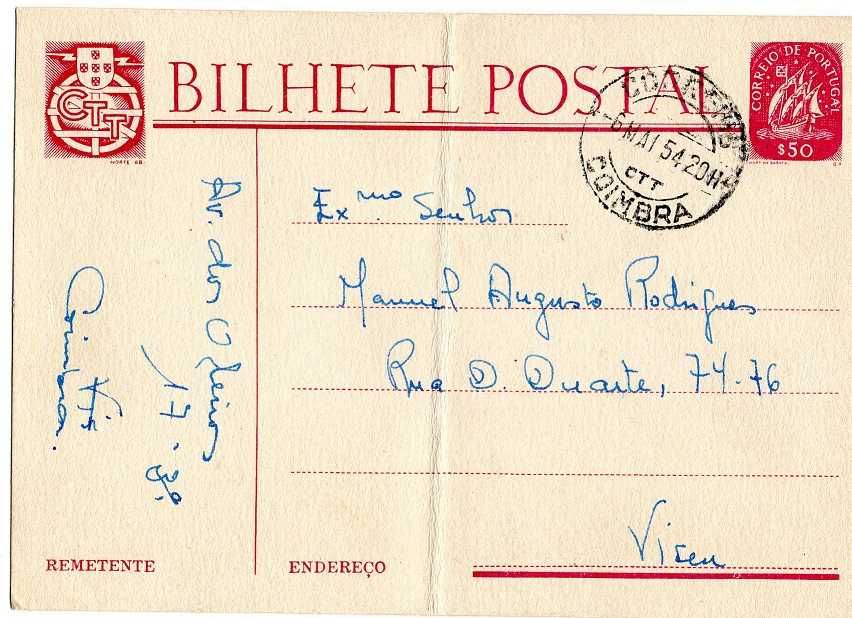 Portugal - 1954mai06 = Carimbo e Selos
