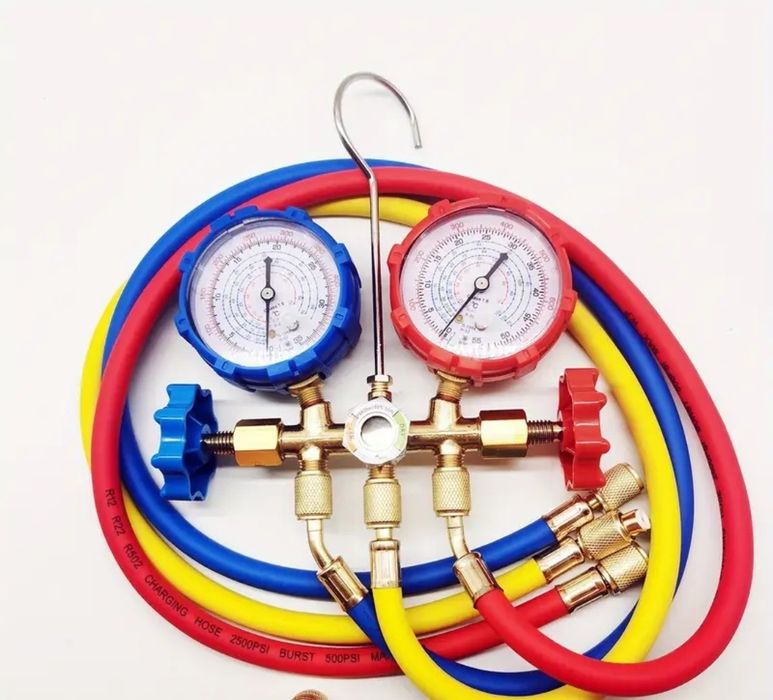 Манометрический коллектор для фреона заправки кондиционеров с шлангами