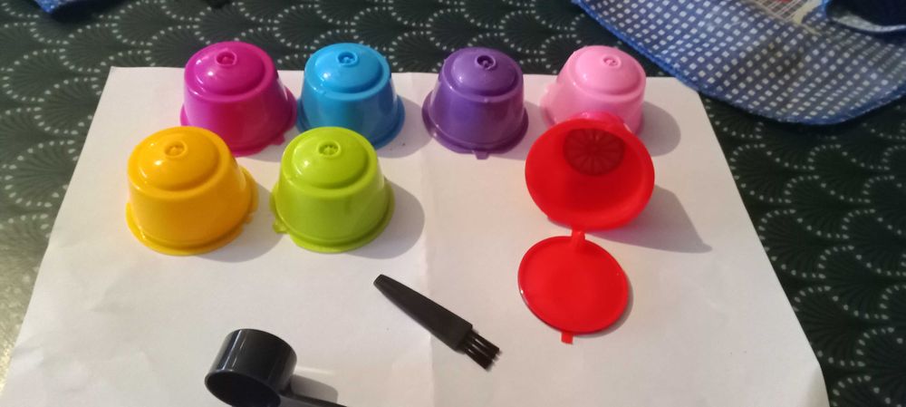 Conjunto de 7 cápsulas reutilizáveis dolce Gusto + escova + colher