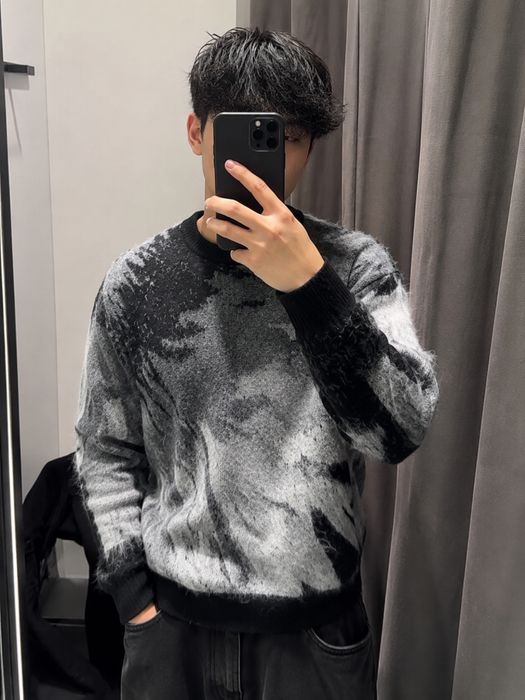 ZARA sweter abstract knit szaro-czarny M