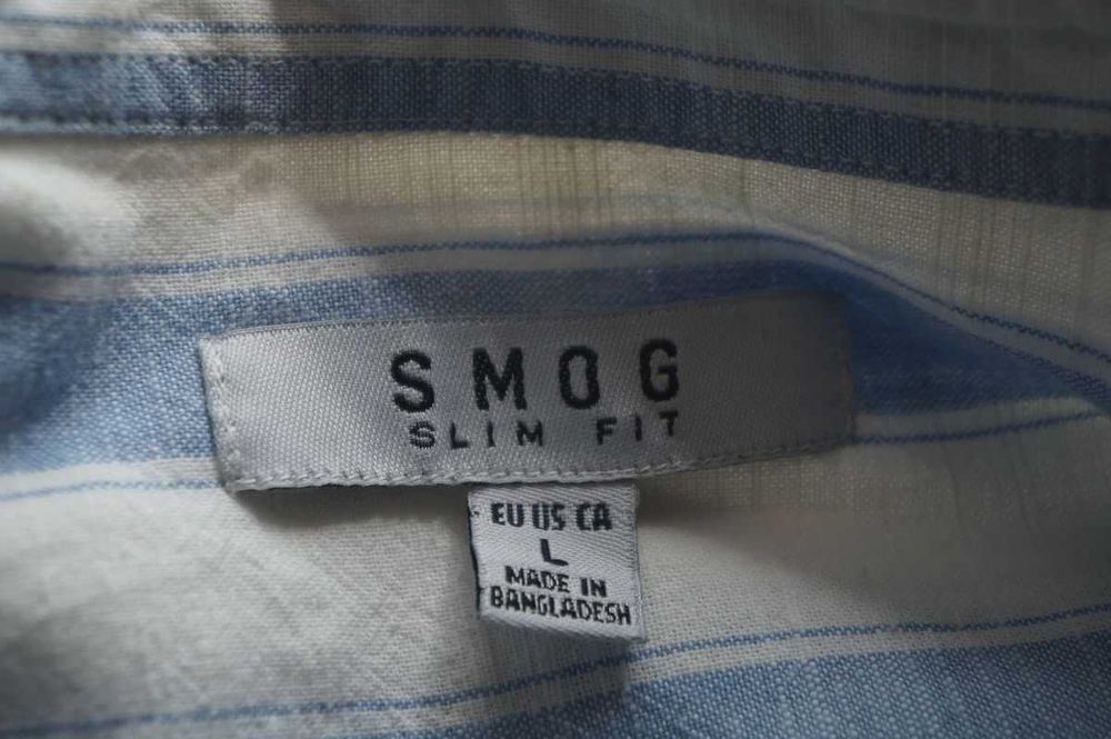 Letnia Koszula Slim Fit Smog w Błękitne Paski | Rozmiar L | Stan Idealny