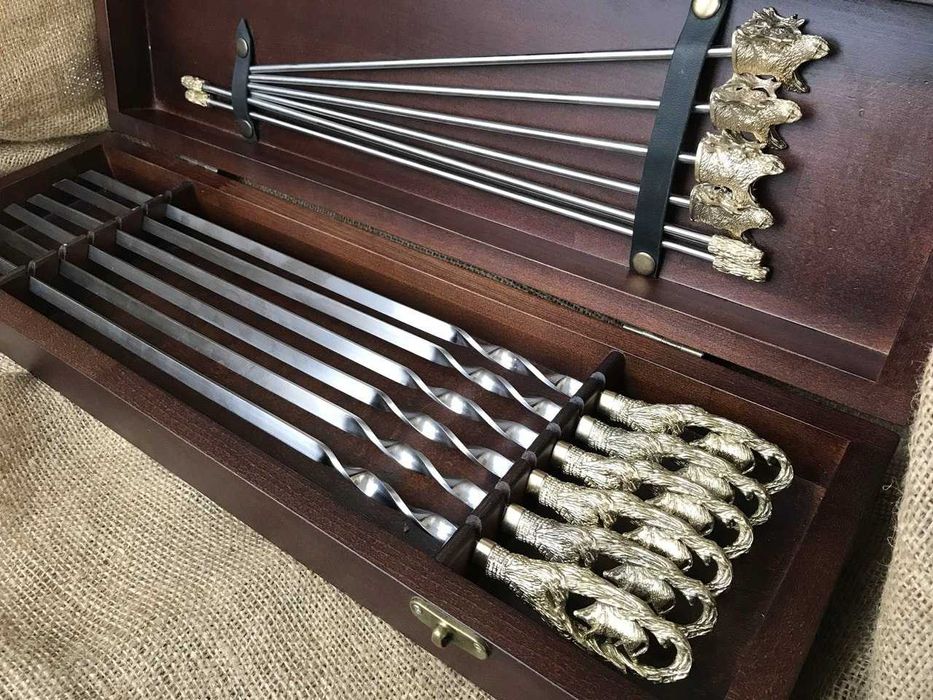 Премиум подарок мужчине! Шампуры Кабан. Литые ручки из бронзы. Шампура