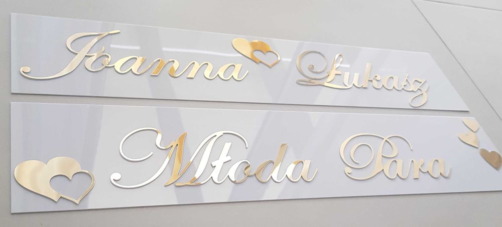 Dekoracja na auto ślubne rejestracja personalizowana