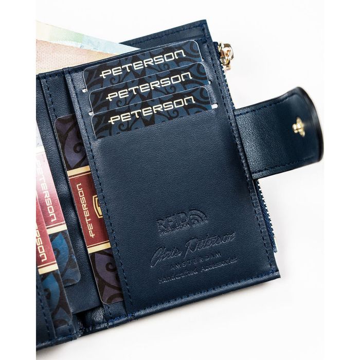 PETERSON portfel damski eko skórzany elegancki matowy P238 granatowy