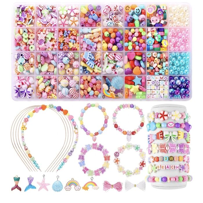 XXL Zestawy do produkcji biżuterii dla dziewcząt, 32 rodzaje koralików