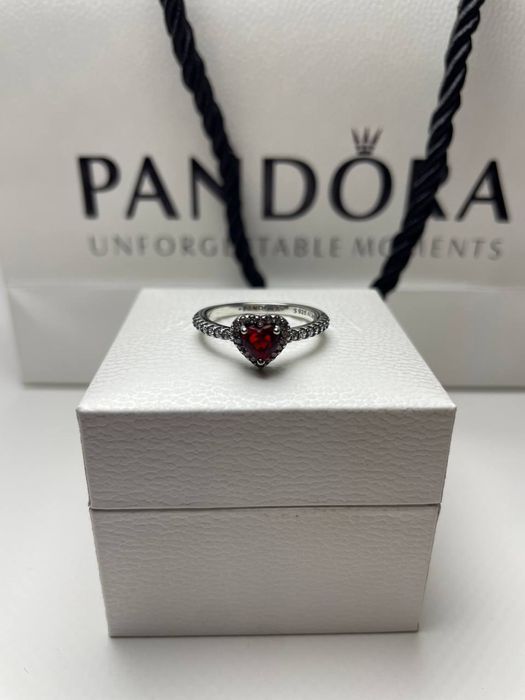 ЗНИЖКА Каблучка Pandora стиль | Чорне,Червоне серце |  Кольцо пандора