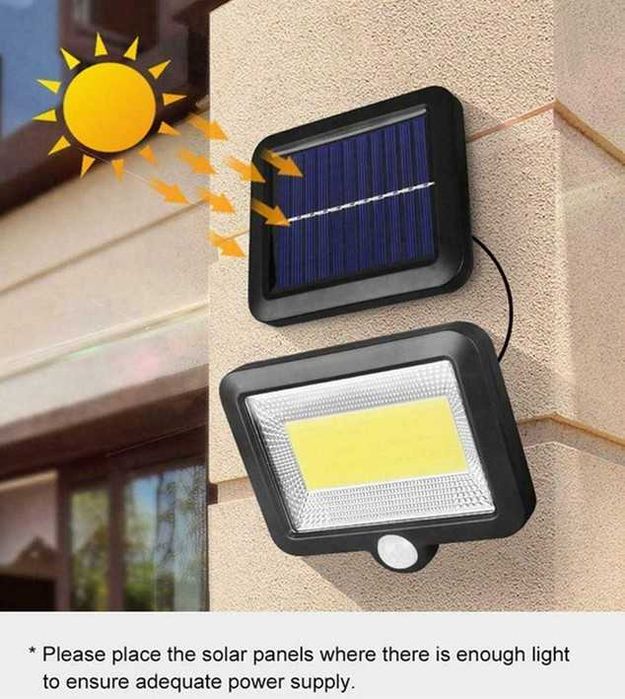 Holofote luz Solar Led COB 260LM 10h autonomia, Sensor Movimento, IP65