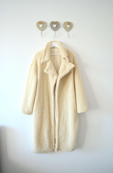 Płaszcz futerko pluszowe długie miś teddy bear S/M luźniejsze