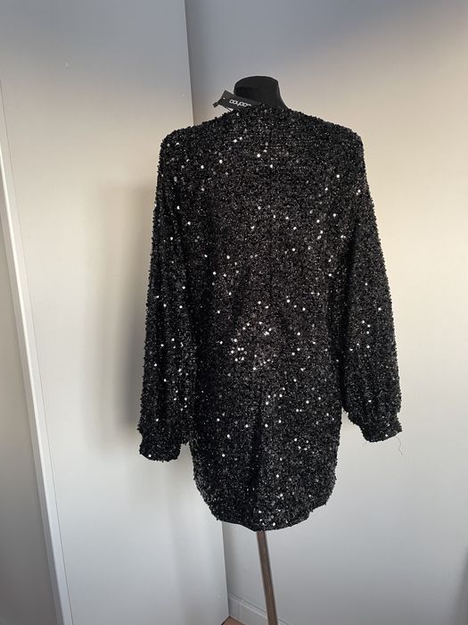 Boohoo cekinowa sukienka mini 42 xl welurowa rochie black