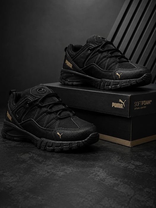 Чоловічі кросівки puma tactical black Шкіряні мужські кросовки puma Чоловічі красовки пума Кожані красовки