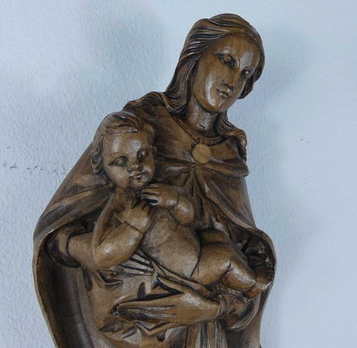 Figura drewno Maryja z Dzieciątkiem JEZUS MADONNA wąż 39 cm