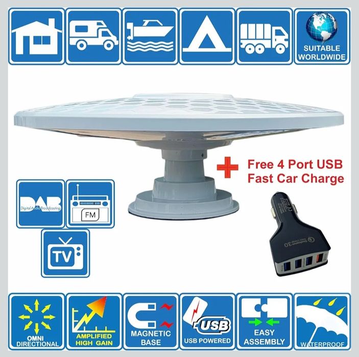 Helio Antena TV HD o wysokim zysku 33 dB TNT DVB-T2 FM Dab