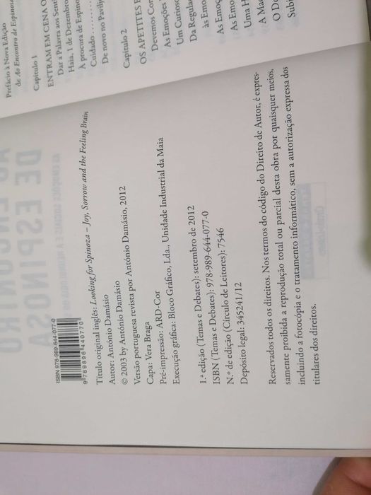 Ao encontro de Espinosa, António Damásio, Cir. Leitores 1ª edição 2012