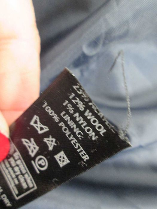 Granatowy wełniany tweedowy płaszcz kurtka 12% wełna 20 3XL 4XL