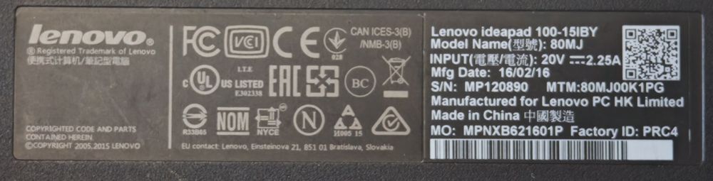 Interior de Lenovo ideapad 100-15IBY Modelo:80MJ