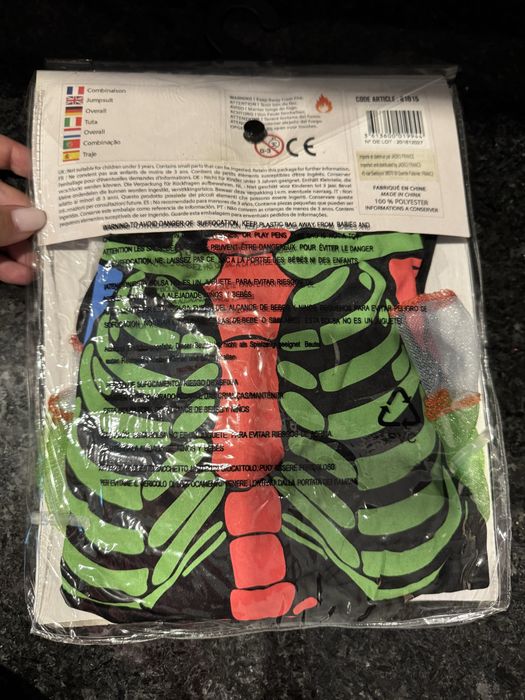 Fato Infantil de Esqueleto Colorido – Halloween / Carnaval (Tamanho S)