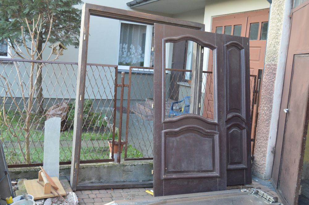 dwuskrzydłowe drzwi dębowe 162 x 217cm , lite drewno, solidne, ręcznie