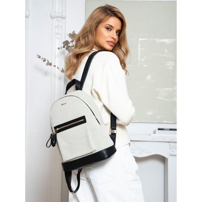 Plecak Damski PETERSON Miejski Skóra Tkanina PTN CAN-05 Beżowo-Czarny