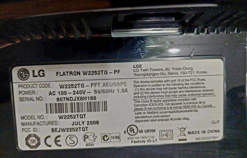 Монітор Lg Flatron W2252TQ-PF