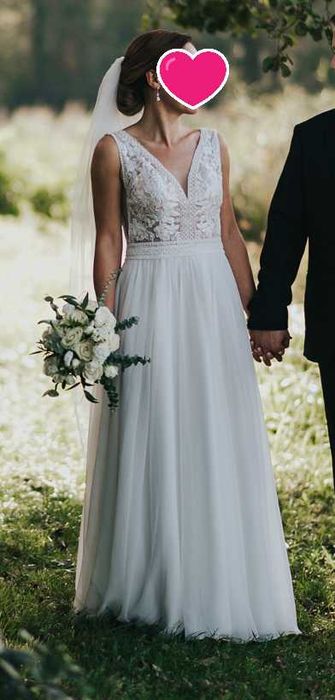 Suknia ślubna rustykalna Afrodyta - Ventura r. 36/38 muślin 163 cm