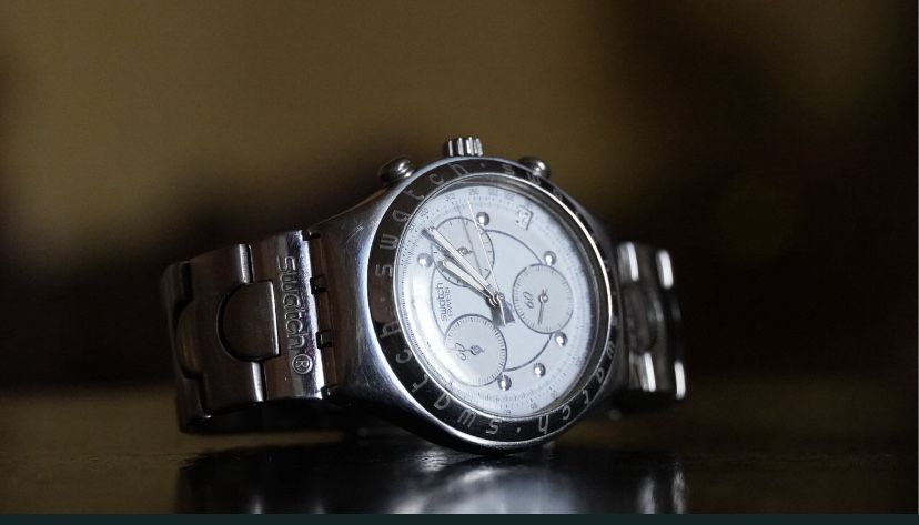 Szwajcarski zegarek SWATCH Irony 4 stainless męski bransoleta lata 90