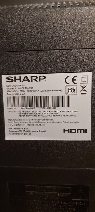 Telewizor sharp uszkodzony