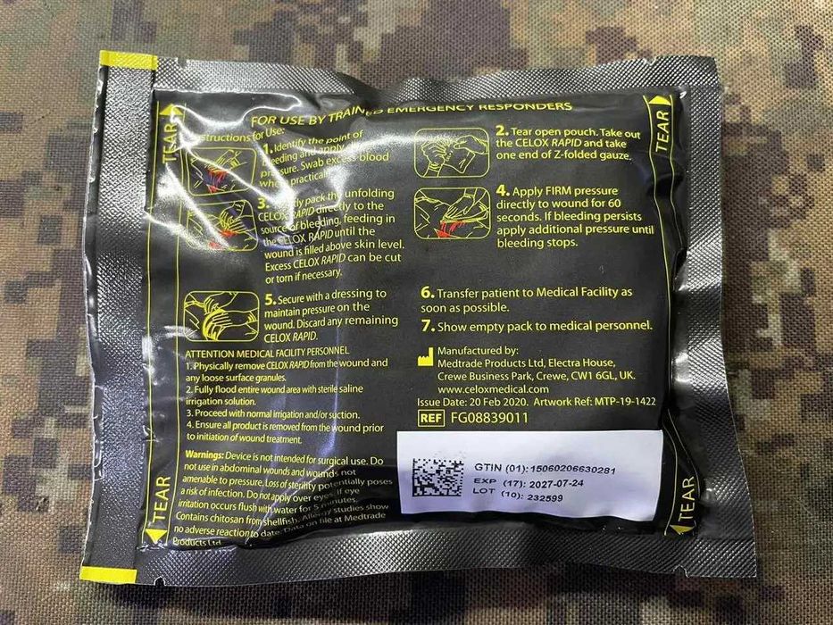 Новая Кровоостанавливающая повязка Celox, Rapid Z-Fold Gauze Оригинал