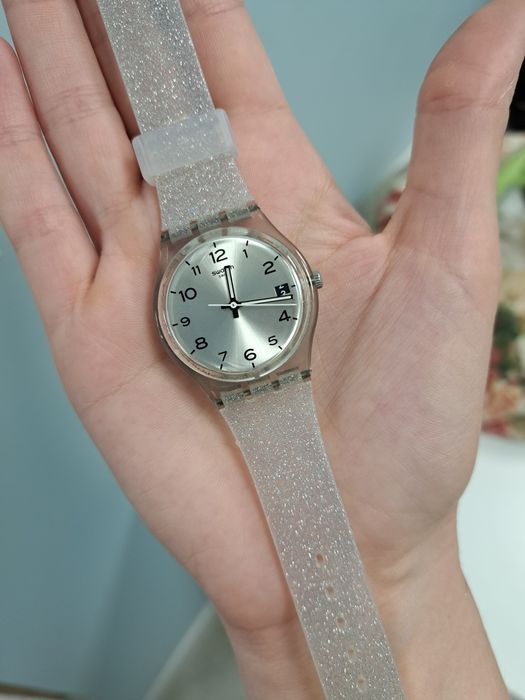 Zegarek swatch gent srebrny brokatowy super stan