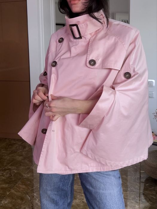 Бомбер розовый с воротником стойкой, тренч, кейп