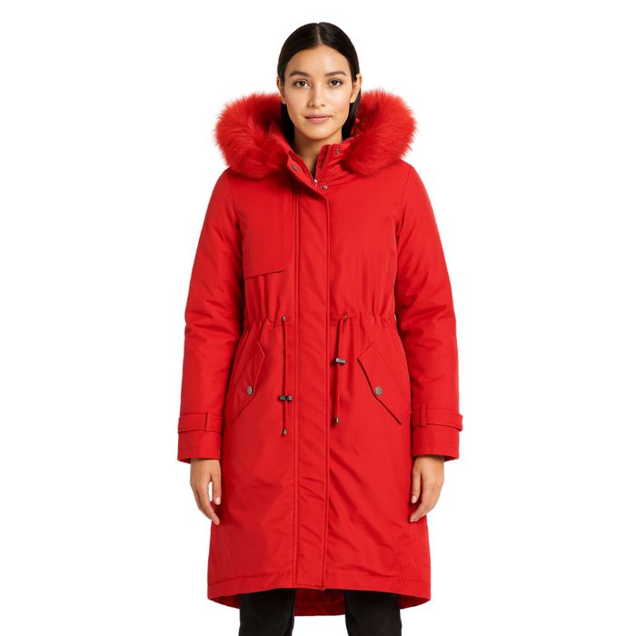 Czerwona damska parka z kapturem 2w1 rozmiar M