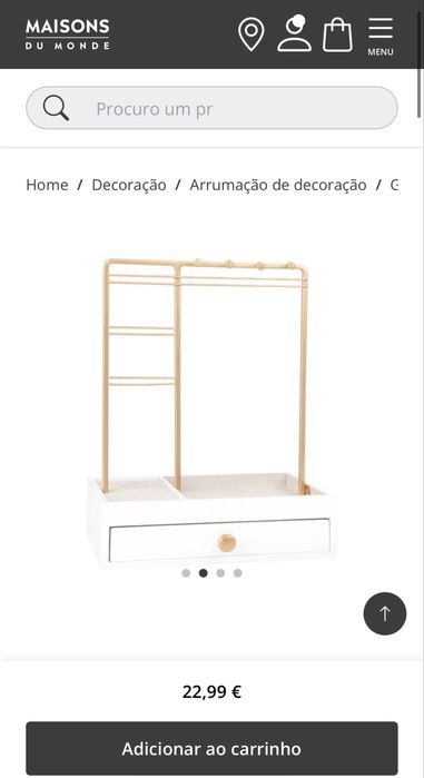 Guarda-joias com 1 gaveta de metal branco e dourado - Maison Du Monde