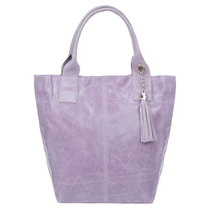 VERA PELLE torebka damska skórzana shopper z saszetką V550 j.lawendowa